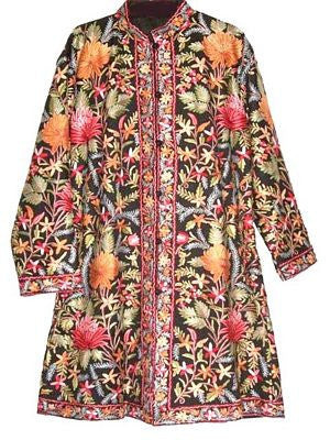 Kashmiri "Aari" Embroidered Woolen Coat Black, Multicolor #AO-118