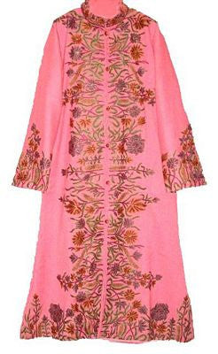 Crewel "Aari" Embroidered Woolen Coat Pink, Multicolor #AO-117