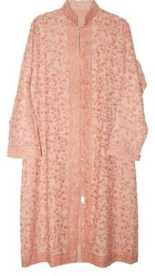 Hand Embroidered Kashmiri Woolen Coat Coral, Tone-Tone #AO-116