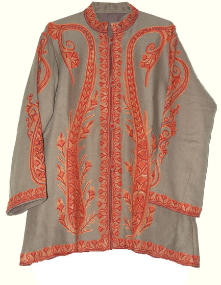 Ethnic "Aari" Embroidered Woolen Jacket Beige, Rust #AO-030