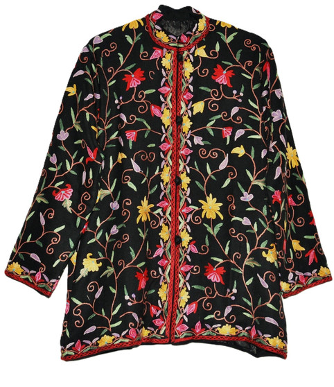 Ethnic "Aari" Embroidered Woolen Jacket Black, Multicolor #AO-005