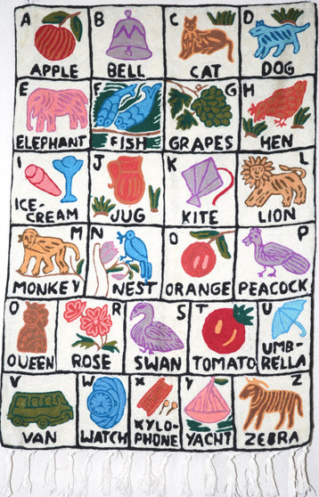 Kids Crewel Wool Nursery Area Rug ABC Rug, Multicolor 2x3 feet #CWR6130