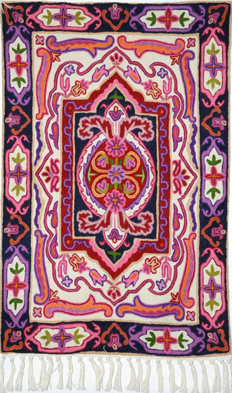 Kashmiri Chainstitch Tapestry Rug Wool, Multicolor 2x3 ft #CWR6117