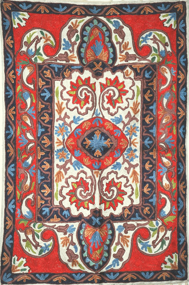 Ethnic Kashmiri Embroidered Crewel Wool Rug, Multicolor 2x3 ft #CWR6202