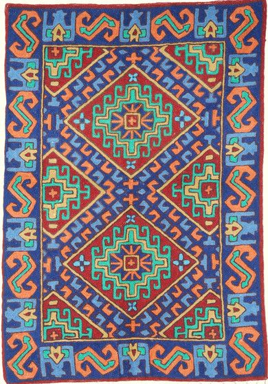 Crewel Embroidered Chainstitch Tapestry Rug "Kelim", Multicolor 2x3 ft #CWR6112
