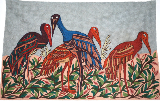 Chainstitch Tapestry Crewel Embroidered Rug "Birds", Multicolor 2x3 ft #CWR6108