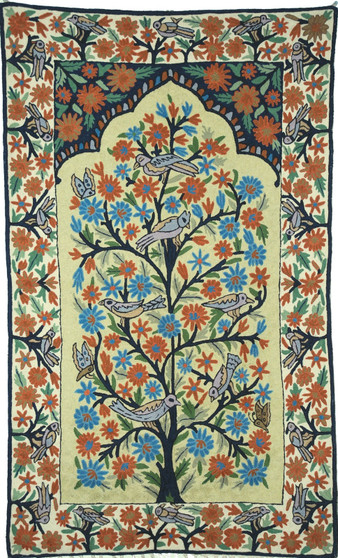 Kashmiri "Jalakdozi" Chainstitch Tapestry Rug "Tree of Life", Multicolor 3x5 ft #CWR15124