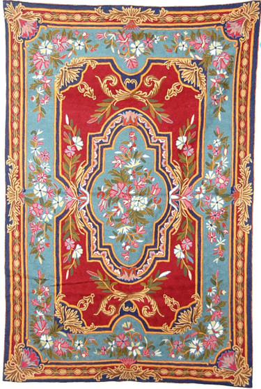 Kashmiri Ethnic Chainstitch Tapestry Rug Wool, Multicolor 6x4 ft #CWR24109
