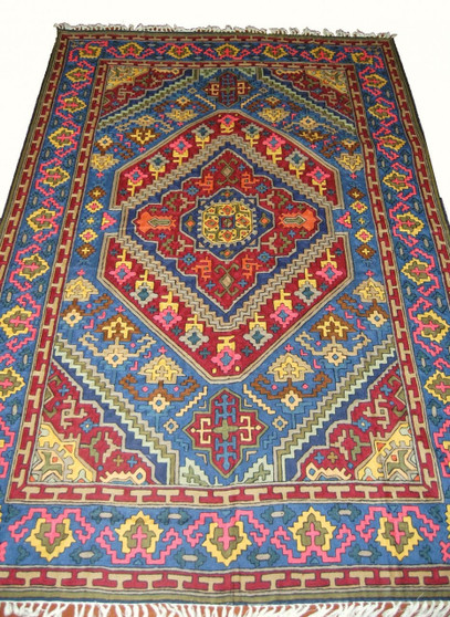 Kashmiri "Jalakdozi" Chainstitch Tapestry Rug Wool, Multicolor 6x9 ft #CWR54106