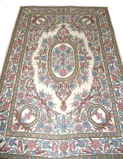 Ethnic Embroidered Kashmiri Chainstitch Tapestry Rug, Multicolor 6x9 ft #CWR54101