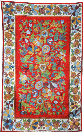Hand Embroidery Chainstitch Tapestry Rug Silk, Multicolor 2.5x4 ft #CWR10104