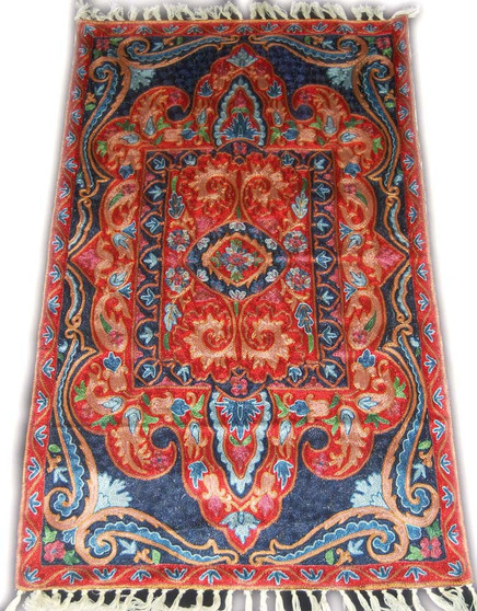 Crewel Chainstitch Tapestry Rug Silk, Multicolor 2.5x4 ft #CWR10103