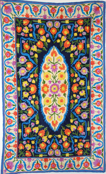 Hand Embroidered Kashmiri Chainstitch Tapestry Area Rug, Multicolor 2.5x4 ft #CWR10118