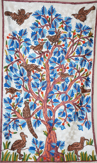 Kashmiri Chainstitch Tapestry Rug Silk "Tree of Life", Multicolor 2.5x4 ft #CWR10114