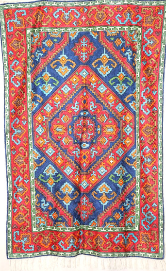 Crewel Chainstitch Tapestry Rug Silk, Multicolor 6x4 ft #CWR24202