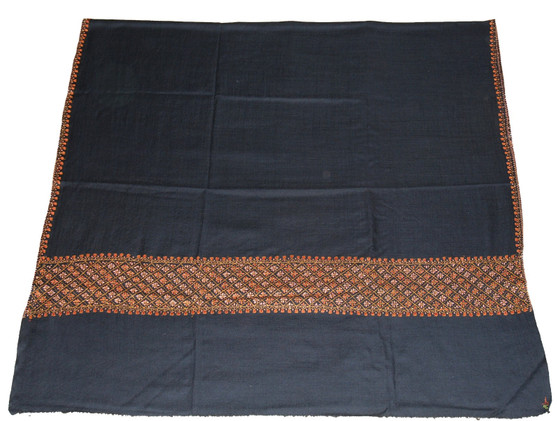 Crewel Ethnic "Sozni" Embroidery Wool Shawl Black, Multicolor #WS-501