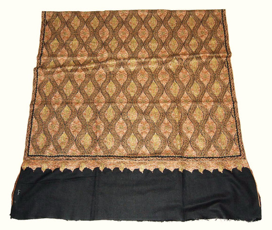 Vintage Kashmiri Pashmina "Jamawar" Shawl Black, Multicolor Embroidery #PJM003
