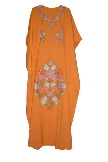 Embroidered Kaftan Cotton Caftan Mustard, Multicolor Embroidery #CKF-003