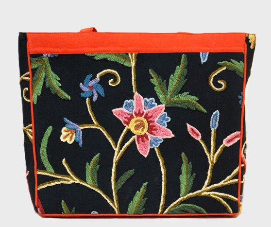 Kashmiri Crewel Embroidery Tote Bag for Women Floral Canvas Purse Shoulder Bag Black, Multicolor #CBG202