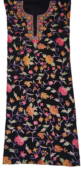 Crepe Silk Salwar Kameez Suit Fabric Black, Multicolor Embroidery #FS-907