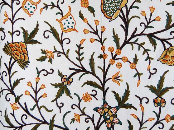 Custom Crewel Embroidered Fabric "Tree of Life" Off-White, Multicolor #3332