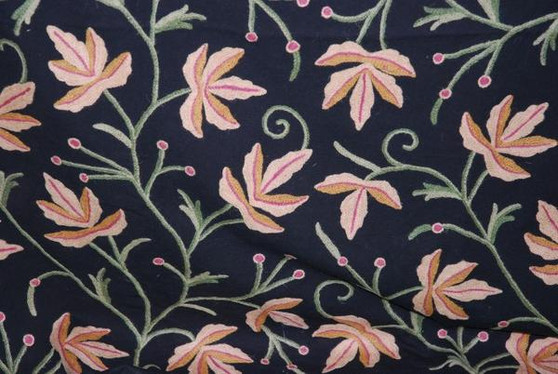 Made to Order Custom Crewel Embroidered Fabric "Maple" Black, Multicolor #3350