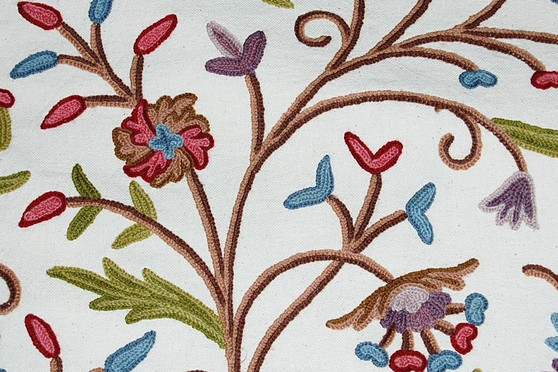 Made to Order Custom Crewel Embroidered Fabric Off-White, Multicolor #3301