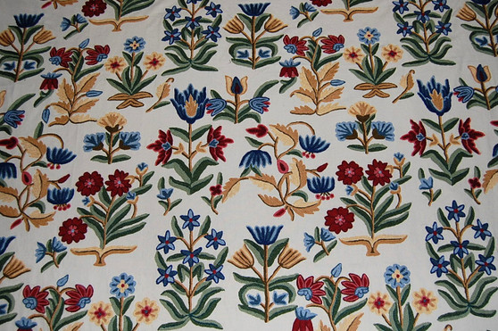 Made to Order Custom Crewel Embroidered Fabric Grey, Multicolor #3307