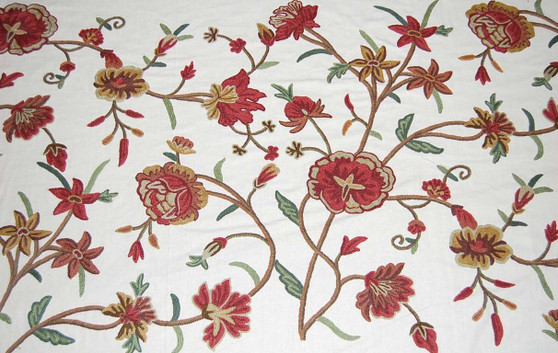 Made to Order Custom Crewel Embroidered Fabric Off-White, Multicolor #3308