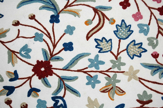 Made to Order Custom Crewel Embroidered Fabric Off-White, Multicolor #3309