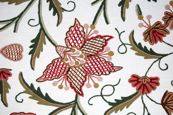Made to Order Custom Crewel Embroidered Fabric Off-White, Multicolor #3317