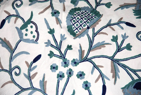 Cotton Crewel Embroidered Fabric "Tree of Life" Off-White, Multicolor #DDR014