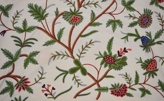 Cotton Crewel Embroidered Fabric Floral Off-White, Multicolor #FLR102