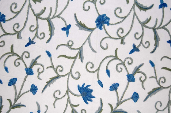 Cotton Crewel Embroidered Fabric "Jacobean" Off-White, Multicolor #TML012