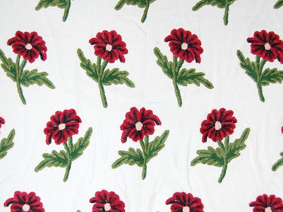 Cotton Crewel Embroidered Fabric Floral Off-White, Multicolor #FLR011