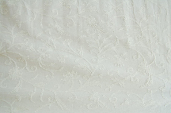Cotton Crewel Embroidered Fabric "Jacobean" Neutrals, White on White #TML502