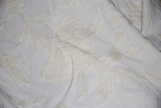 Cotton Crewel Embroidered Fabric "Tree of Life" Neutrals, White on White #DDR021