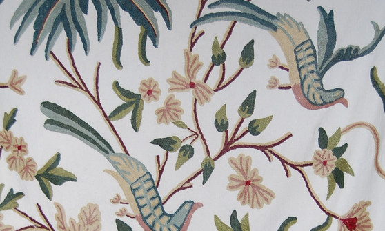 Crewel Cotton Embroidered Fabric "Eagles" Off-White, Multicolor Pastels #BRD101