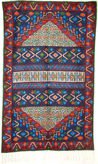 Chainstitch Tapestry Crewel Wool Area Rug Wall Hanging "Kelim", Multicolor 3x5 ft #CWR15134