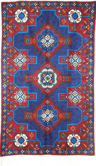 Crewel Chainstitch Tapestry Wool Area Rug "Kilim", Multicolor 3x5 ft #CWR15136