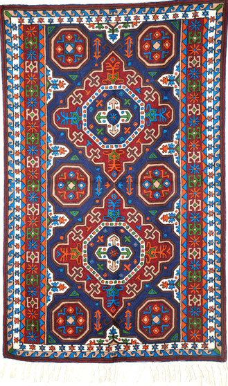 Ethnic Kashmiri Embroidered Chainstitch Tapestry Rug "Kilim", Multicolor 3x5 ft #CWR15137