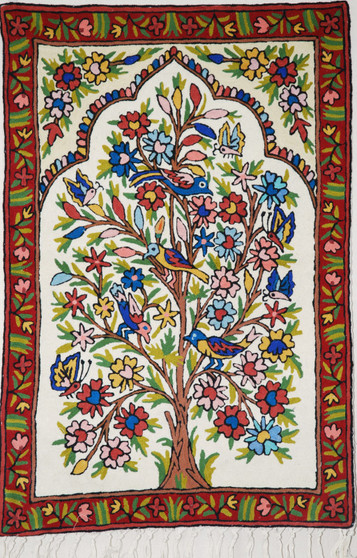 Chainstitch Tapestry Crewel Rug Wall Hanging "Tree of Life Birds", Multicolor 2x3 ft #CWR6132