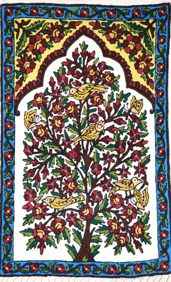 Crewel ChainStitch Tapestry Rug "Tree of Life Birds", Multicolor 2x3 ft #CWR6139