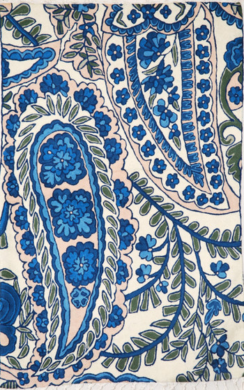 Crewel ChainStitch Tapestry Rug Wall Hanging, Cream and Blue 2x3 feet #CWR6135