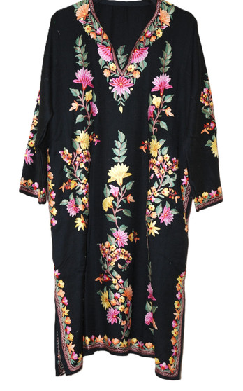 Ethnic Kashmiri Embroidered Woolen Pheron Cloak Black, Multicolor #WC216
