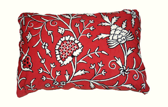 Cotton Crewel Pillow Sham Cushion cover "Tree of Life", Black and White on Red #CW701