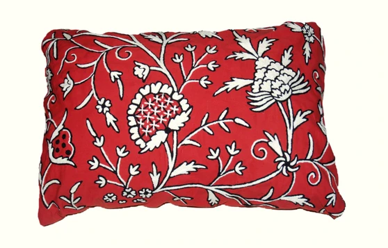 Crewel Pillows Embroidered Pillow Sham "Tree of Life", Black and White on Red #CW701