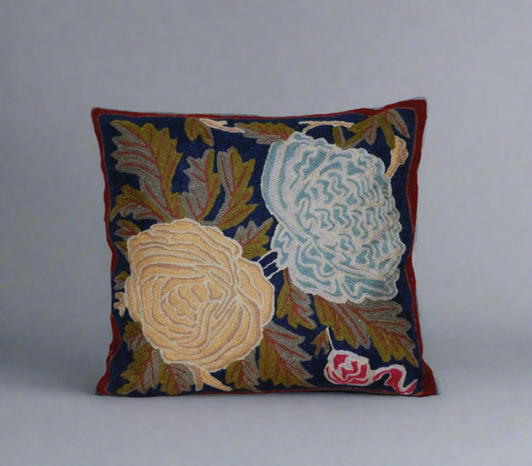 Ethnic "Aari" Embroidered Wool Throw Pillow Cushion Cover, Multicolor #CW1012