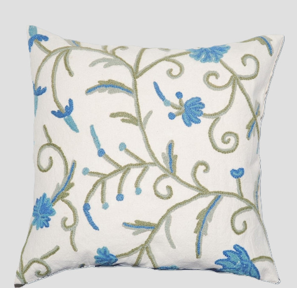 Cotton Crewel Embroidered Pillow Cushion Cover "Jacobean", Multicolor #CW312