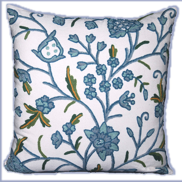 Crewel Pillows Embroidered Cotton Cushion Cover "Tree of Life", Multicolor #CW412